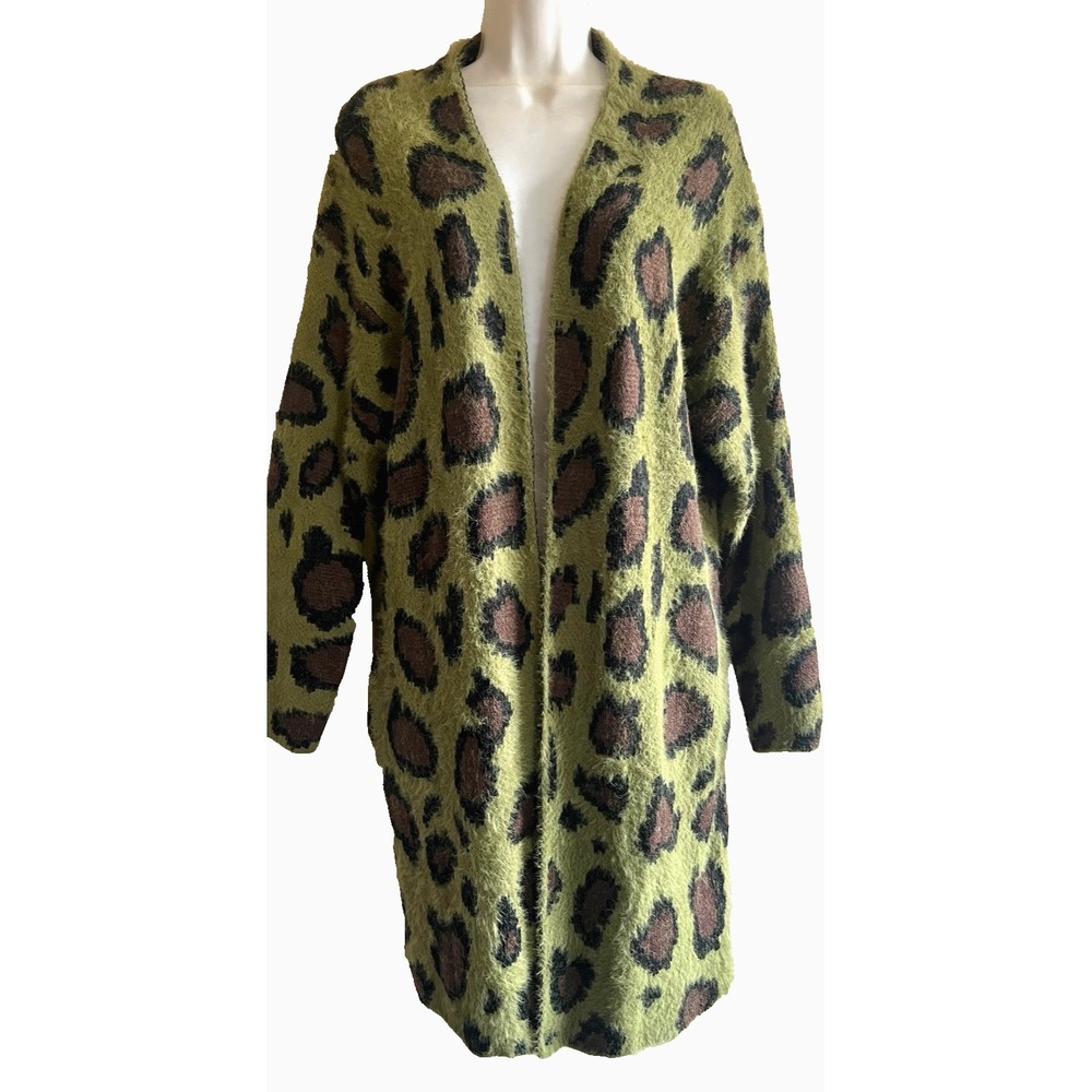 Umgee Fuzzy Animal Print Cardigan Medium Sweater‎ Top Outerwear Women Clothing